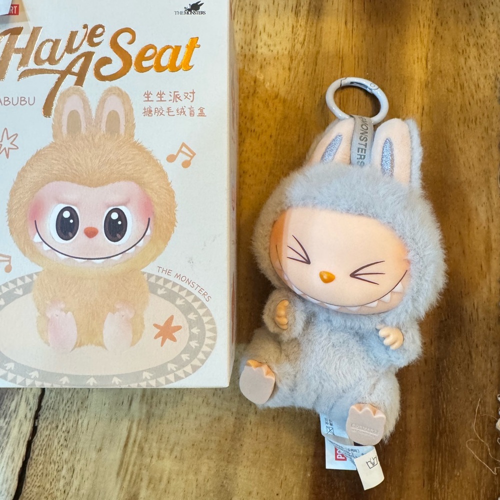 LABUBU - Have a Seat Cute Gray Bunny Plush Keychain